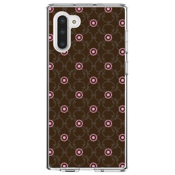 DistinctInk Clear Shockproof Hybrid Case for Samsung Galaxy Note 10 (6.3" Screen) - TPU Bumper, Acrylic Back, Tempered Glass Screen Protector - Brown & Pink Floral Pattern