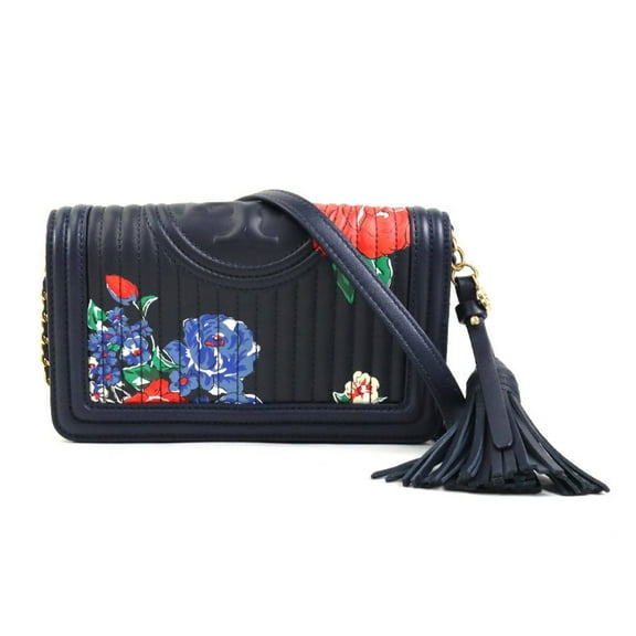 Pre-Owned Tory Burch Women's Navy Leather Chain Wallet 56286a (Good)