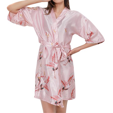 

Women Nightdress Suit Cranes Figure Short Print Pajamas Breathable For Summer