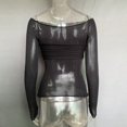 thumbnail image 3 of Long Sleeve Off Shoulder Top Women Elegant Pure Color Slim Fit Mesh Ruched T Shirt Blouse For Party, 3 of 4
