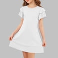 thumbnail image 2 of Fesfesfes Girls' Summer Solid Color Short Sleeve Crew Neck Elastic Waist Dress Casual Comfortable Dress for Kids A-line Ruffle Sleeve Casual Dress 5-15 Years, 2 of 6