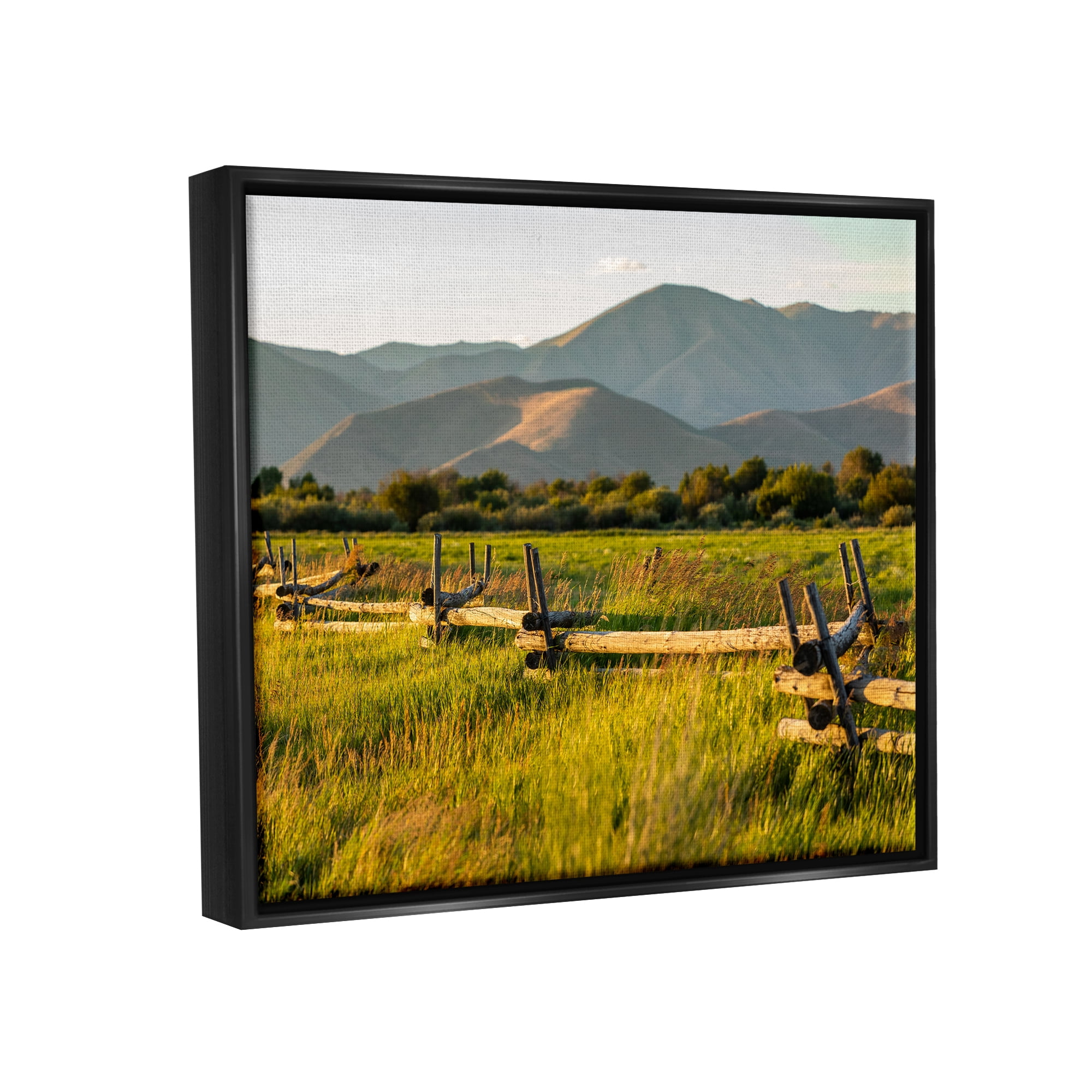 Stupell Industries Grassland Farm Fence Countryside Sunny Mountain Scene Photograph Jet Black Floating Framed Canvas Print Wall Art, Design by Steve Smith