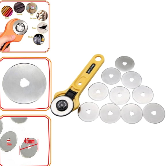 Rotary Cutter Set 45mm Ergonomic Handle Fabric Roller Cutter with Spare Blades, Precision Cutting Tool for Sewing Quilting Embroidery Cloth Leather Crafting Work