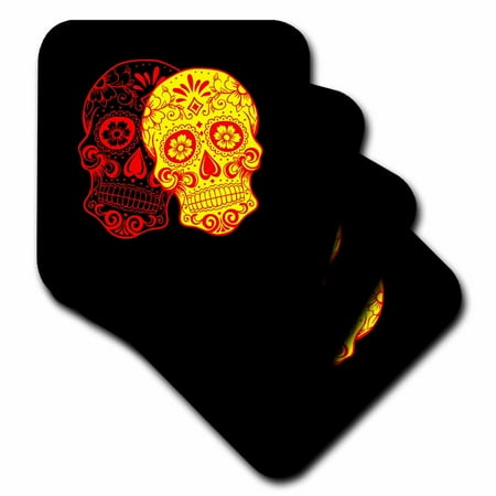 

3dRose Day of the Dead. Yellow red and black. Soft Coasters set of 4