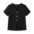 thumbnail image 5 of MaFYtyTPR Women Summer V-Neck Shirts Solid Color Cotton Linen Fashionable Button Loose Comfortable Tops A-Black M, 5 of 5