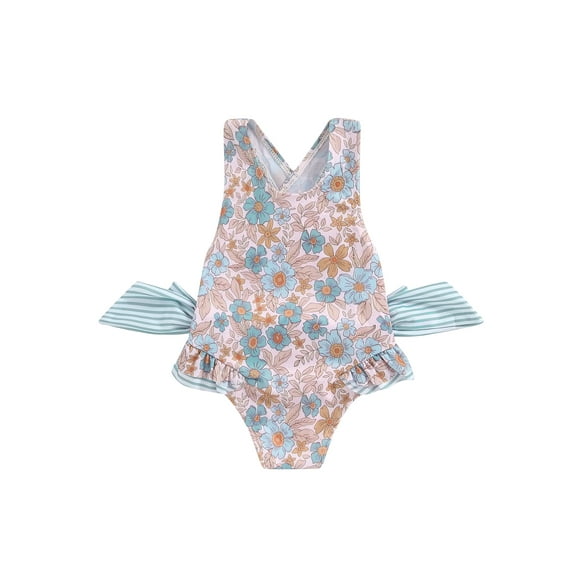Suealasg Kids Girls One Piece Swimsuits Child Girls Floral Print Sleeveless U-Neck Romper Swimwear Toddler Girl Summer Sun Protection Bathing Suit Beachwear 1-6 Yearsc