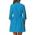 thumbnail image 3 of INSPIRE CHIC Women's Shirt Dress 3/4 Sleeve Button Down Mini Dresses Lake Blue XL, 3 of 5