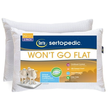 - Sertapedic Won't Go Flat Pillows, Set of 2, Standard Size