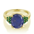 thumbnail image 2 of Gem Stone King 4.25 Ct Oval Blue Lapis Green Nano Emerald 18K Yellow Gold Plated Silver Ring (Size 7), 2 of 4