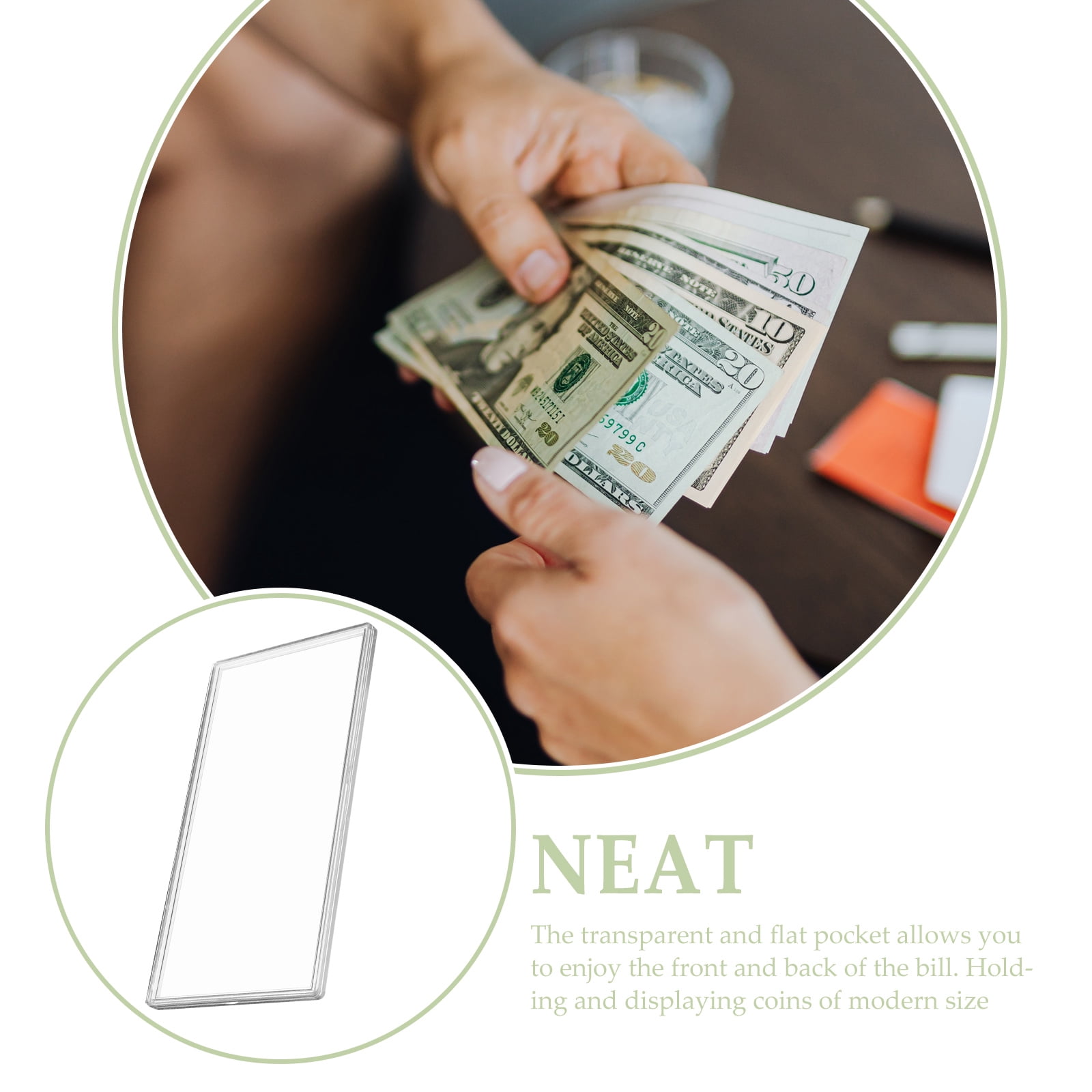 NUOLUX Banknote Collection Case Clear Currency Sleeves Documents Home Use 10Pcs 6.42X3.27X0.24In