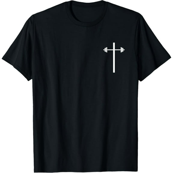 Dumbbell Barbell Cross Christian Gym Workout in Pocket T-Shirt