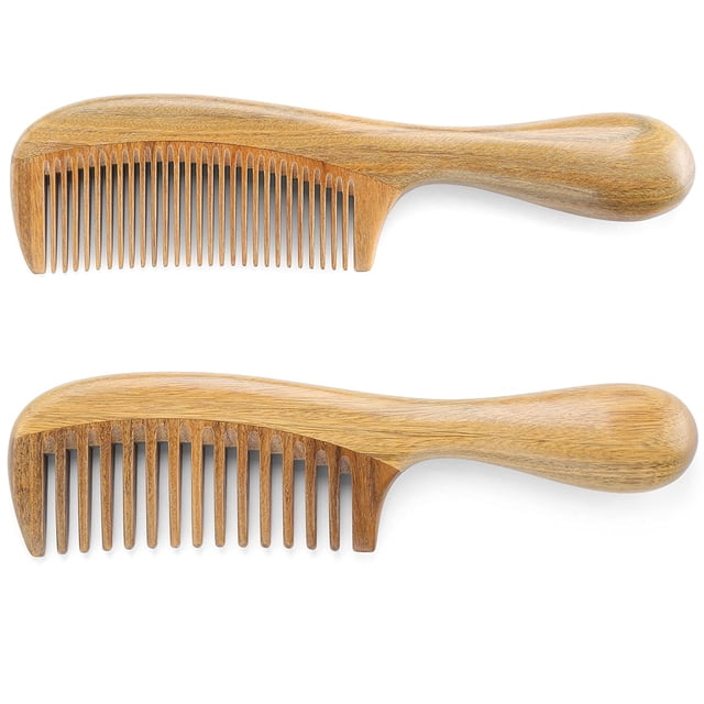 Peines para el cabello de sándalo verde 100% natural hechos a mano, peine de madera para desenredar el cabello natural con aroma a sándalo antiestático (diente ancho) ancho