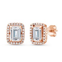 Gem Stone King 18K Rose Gold Plated Silver Earrings Set with Moissanite (3.98 Cttw)