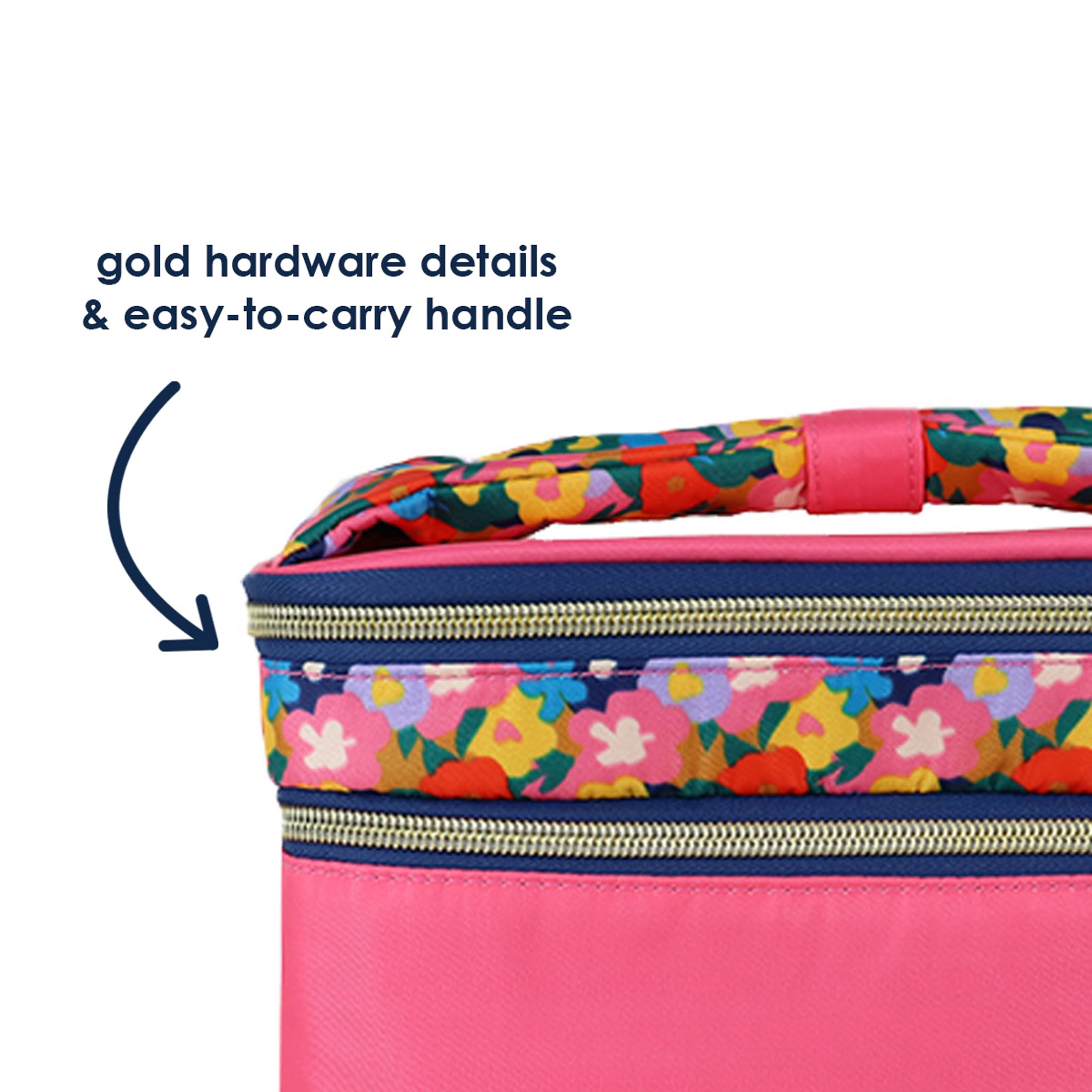 Packed Party Double Decker Pink Train Case Cosmetic Bag with Bow Handle, Model PP430-ST