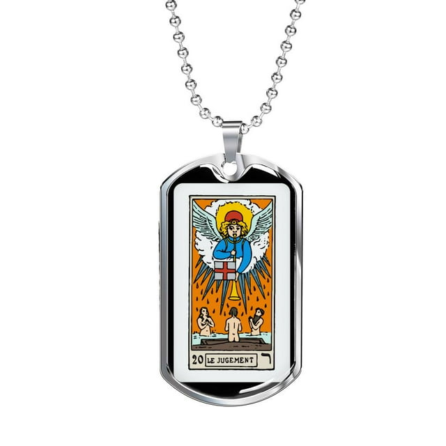 Tarot Card Necklace The Judgment Stainless Steel or 18k Gold Dog Tag 24"