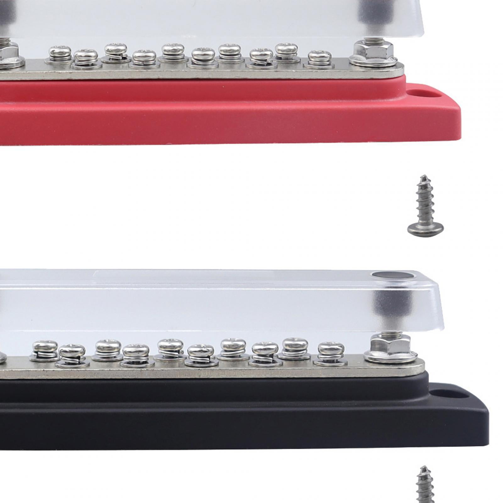 10 Terminal Busbar Power Distribution Terminal Block with Fireproof Dustproof Cover for Automotive And Marine Wiring Red and Black