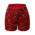 thumbnail image 5 of GEWSEY Women's Sparkly Sequin Shorts Elastic Waist Glitter Straight Leg Party Shorts with Pockets (Red, L), 5 of 7