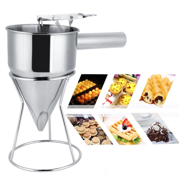 Viccilley Pancake Batter Dispenser Stainless Steel Funnel Dispenser with Handle & Bracket for Takoyaki Balls, Pancakes, Crepes, Muffin, Cupcakes, Waffles