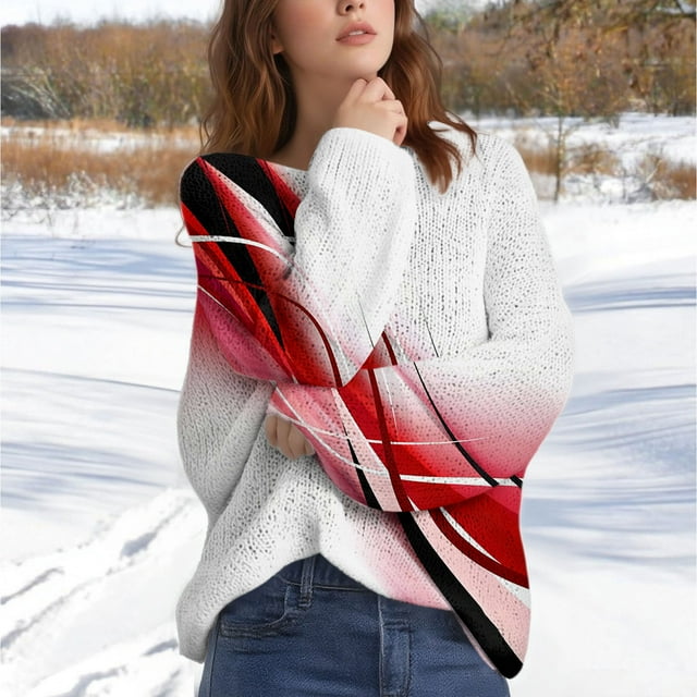 Chandail Décontracté Grande Taille pour Femmes, Tricot à Manches Longues Col Rond, Blouse Chaude d'Hiver
