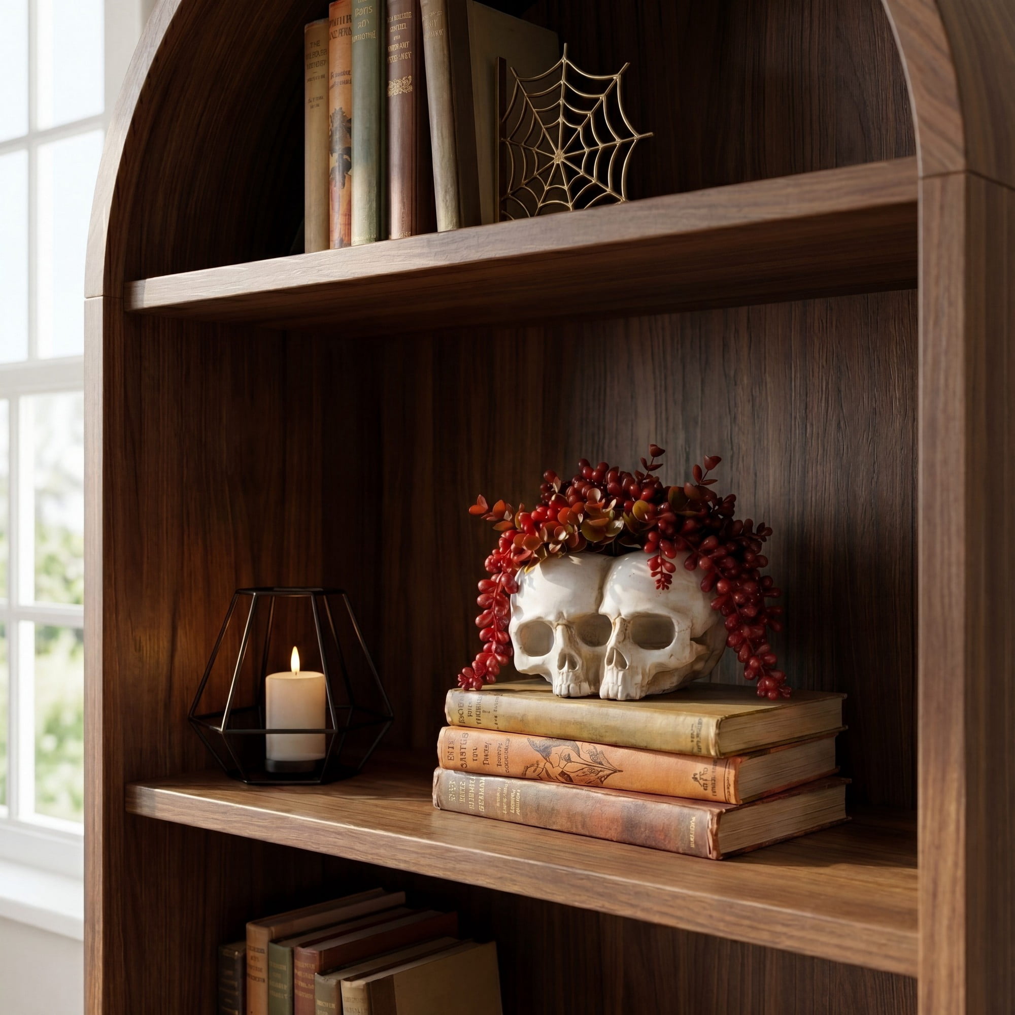 6in. Artificial Halloween String of Pearls in Double Skull Planter