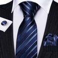 thumbnail image 4 of Set de corbatas Barry.Wang de seda con rayas, 150 cm, color azul, 4 of 7