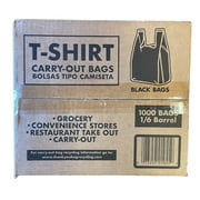 Poly America 1,000 Count Black T-Shirt Carryout Bags, 11.5" x 6.5" x 22"