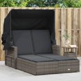 thumbnail image 1 of vidaXL Double Sun Lounger with Canopy and Cushions Grey Poly Rattan, 1 of 5