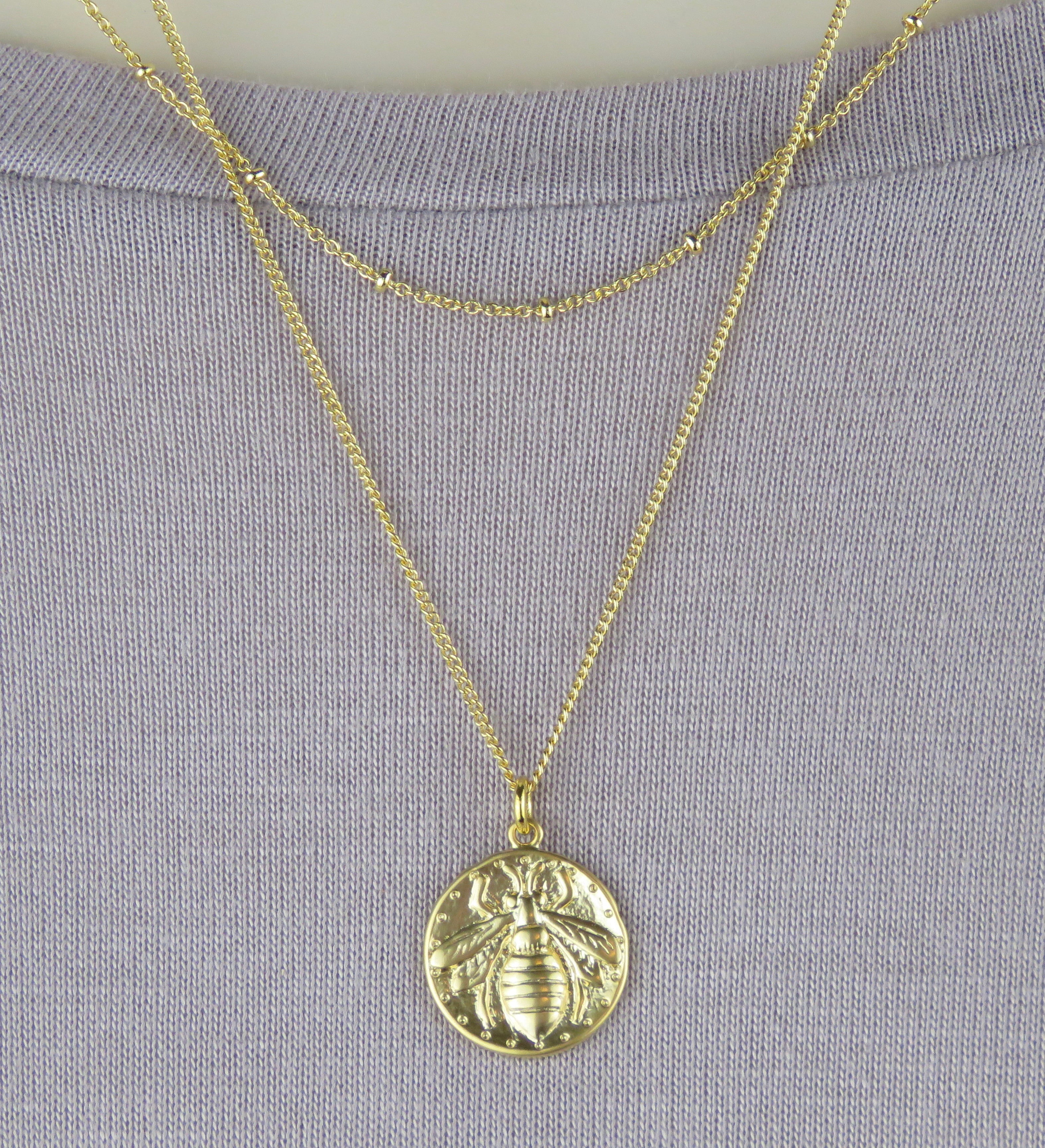 Gold Disc Bee Necklace Bumble Bee 