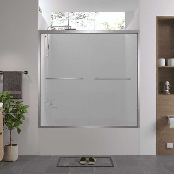 56-60" W x 58" H Aluminum Frame Double Sliding Bathtub Door, 1/4" Tempered Glass, Chrome