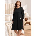 thumbnail image 5 of FEREMO Women Plus Size Nightgowns Long Sleeve Crew Neck Sleep Shirts with Pockets, 3 Pack, 5 of 9