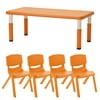 24in x 48in Rectangle Resin Table with Four 12in Chairs - Orange