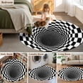 thumbnail image 6 of Abstract Plaid Washable Round Area Rug 6 ft, Black White Checkered Spiral Illusion Tunnel Interior, Soft Non Slip Rugs Stain Repellent Indoor Felt Carpet for Living Dining Room Bedroom Home Office, 6 of 9