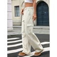 thumbnail image 2 of Women'S Baggy Jeans Pull on Stretchy Loose High Waisted Wide Leg Denim Pants Y2K 90s Khaki XXL, 2 of 6