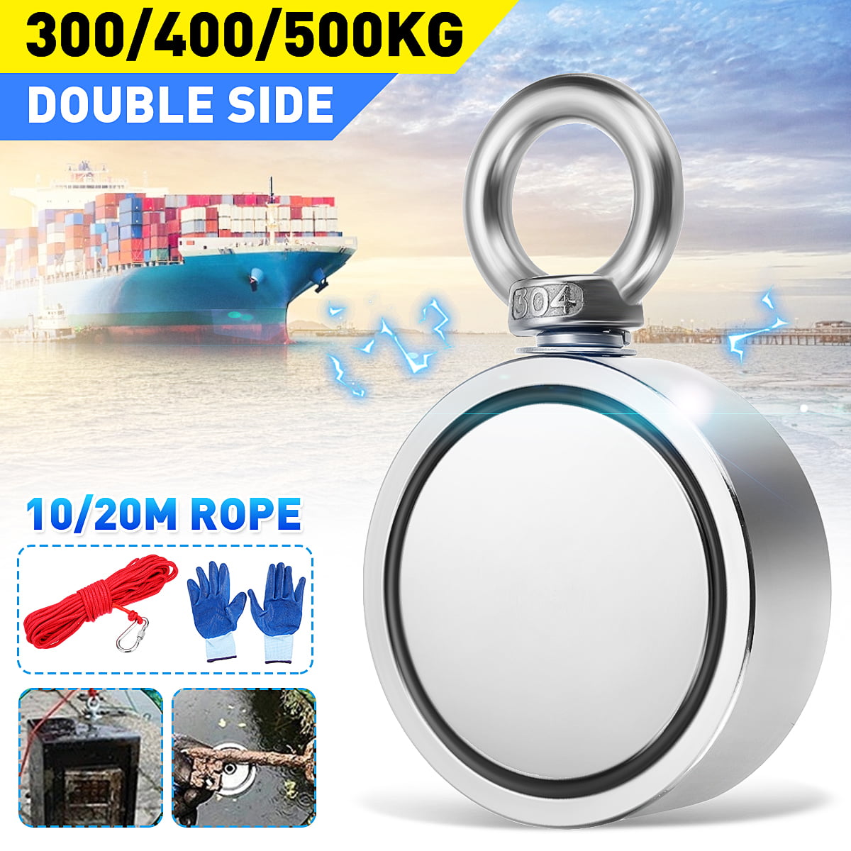 300/500KG Double Neodymium Search Magnet mountains Magnetic Metal Detector 6 3 