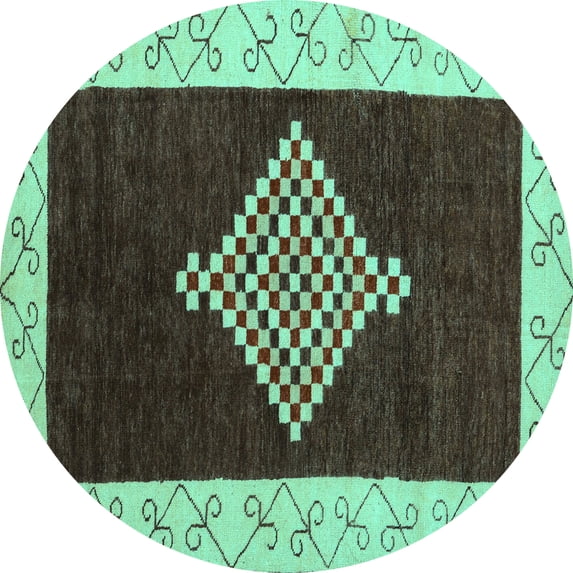 Ahgly Company Machine Washable Indoor Round Abstract Turquoise Blue Modern Area Rugs, 4' Round