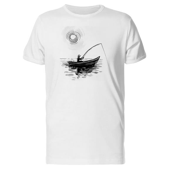 Sketch Of A Fisherman In A Boat T-Shirt Men -Image by Shutterstock, Male 3X-Large