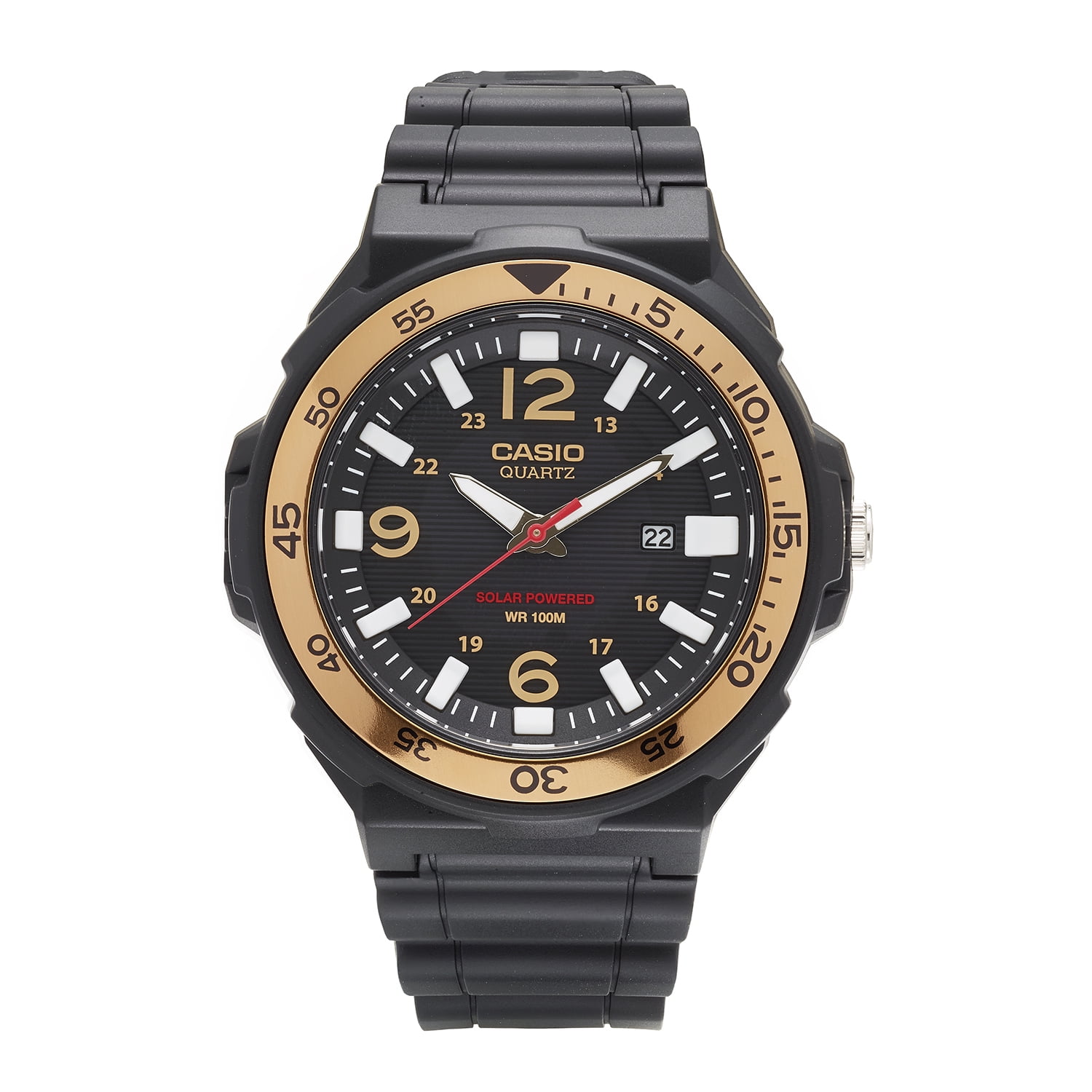 Men's Solar-Powered Analog Watch, Black/Gold