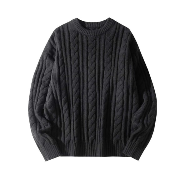 Zedker Cable Knitted Sweaters for Men Casual Crewneck Long Sleeve Pullover Comfortable Loose Thermal Knitwear for Fall and Winter,Black,L