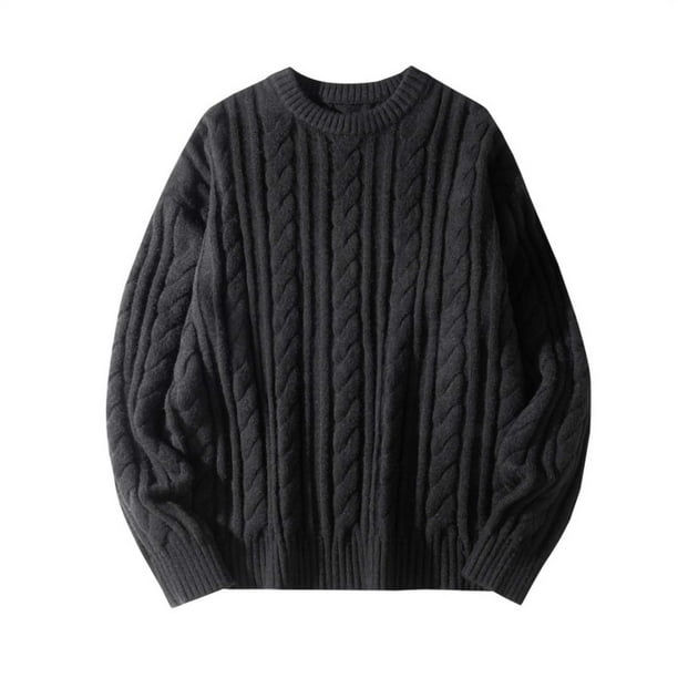 Ceisia Men's Oversize Lazy-Style Chunky Cable-Knit Crew-Neck Sweater Multi-Solid for Winter Gift