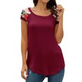 thumbnail image 1 of MY Women Floral Print Color Stitching Tunic Short Sleeve Round Neck Top, 1 of 2