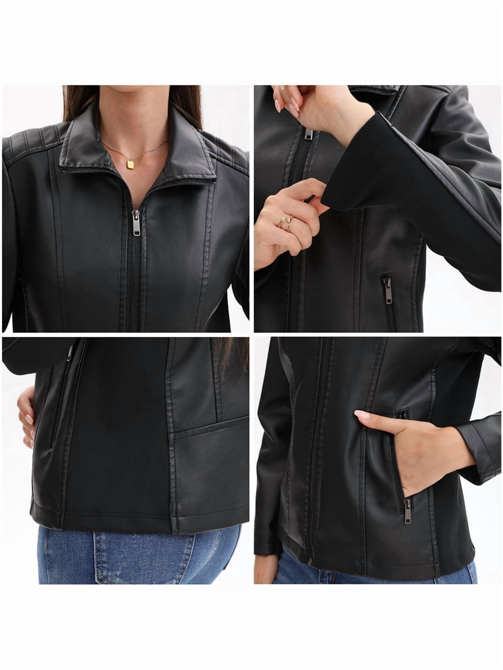 Faux Leather Jacket for Women Fashion Zip Up Coat Trendy Going Out Jackets