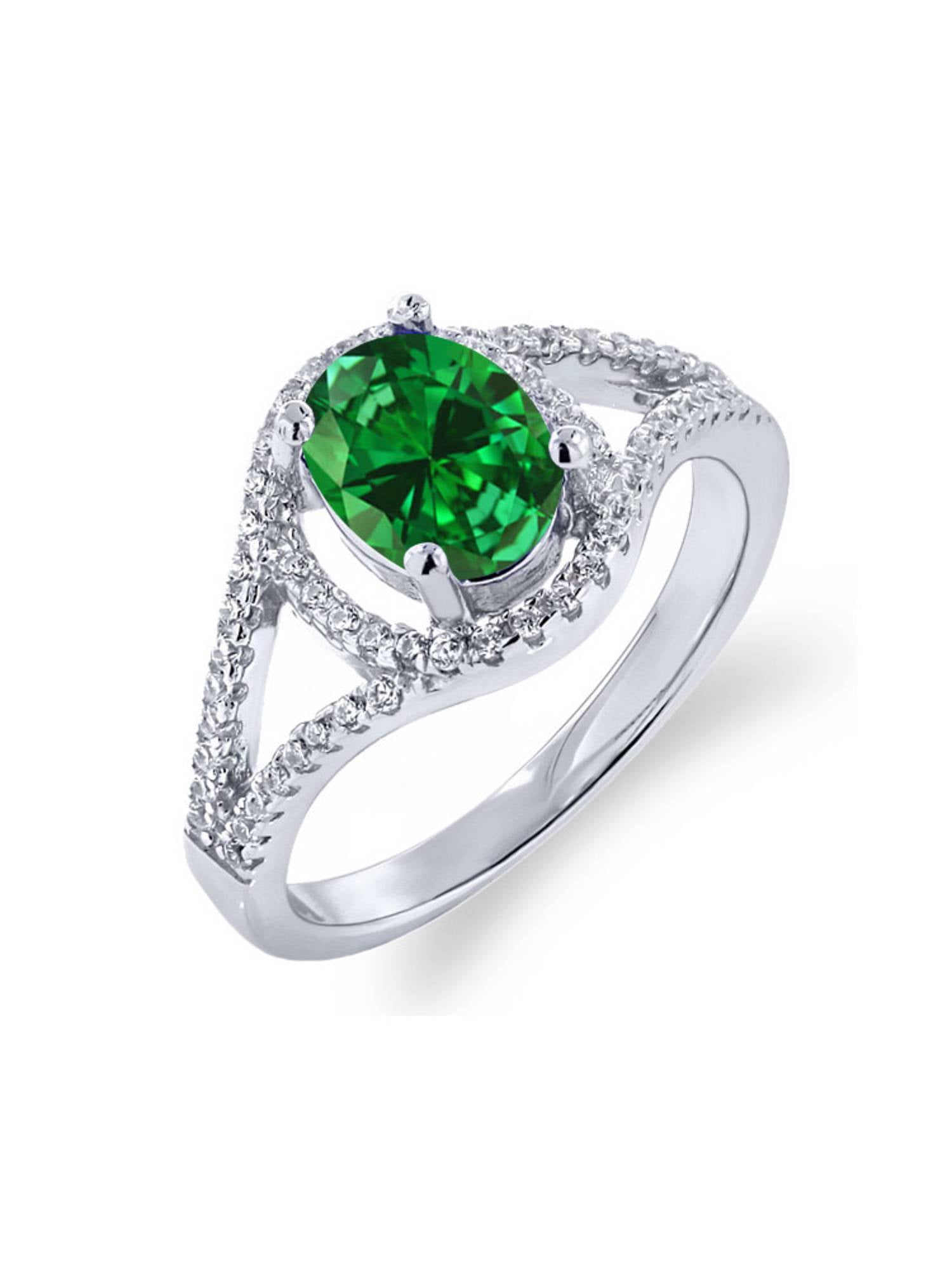 Gem Stone King 2.81 Ct Oval Green Simulated Emerald 925 Sterling Silver