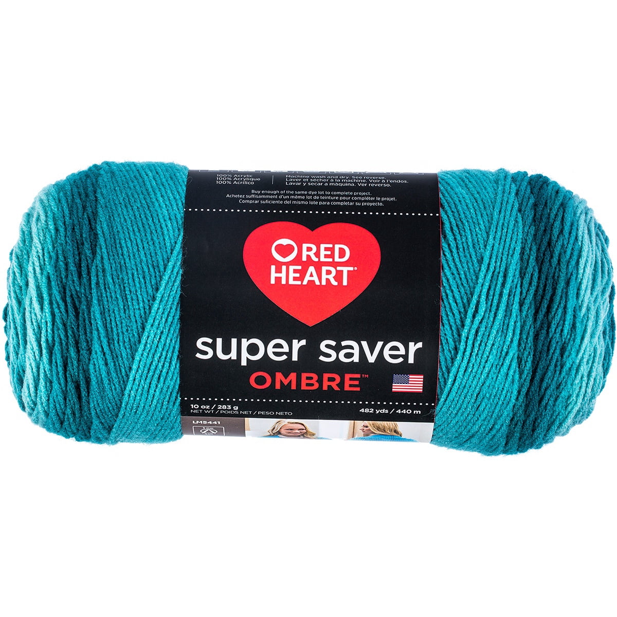 Red Heart Super Saver Jumbo Deep Teal Ombre Yarn - 2 Pack of 283g/10oz - Acrylic - 4 Medium (Worsted) - 482 Yards - Knitting/Crochet