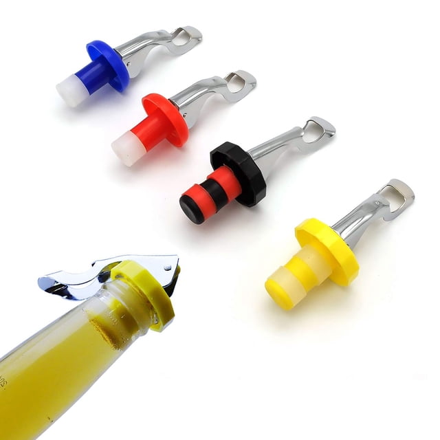 Tapones de vino, tapones de silicona aptos para alimentos, tapón de bebida manual expandible, corchos de botella de vino reutilizables, paquete de 4 (surtidos)