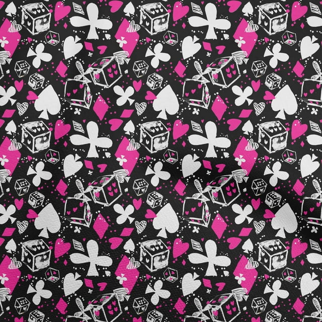 oneOone Cotton Poplin Fuschia Pink Fabric Poker Card Craft Projects Decor Fabric Printed By The Yard 42 Inch Wide