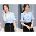 thumbnail image 2 of Chiffon Short Sleeves Women Shirt Summer Simple Top Versatile Loose V-Neck, 2 of 10