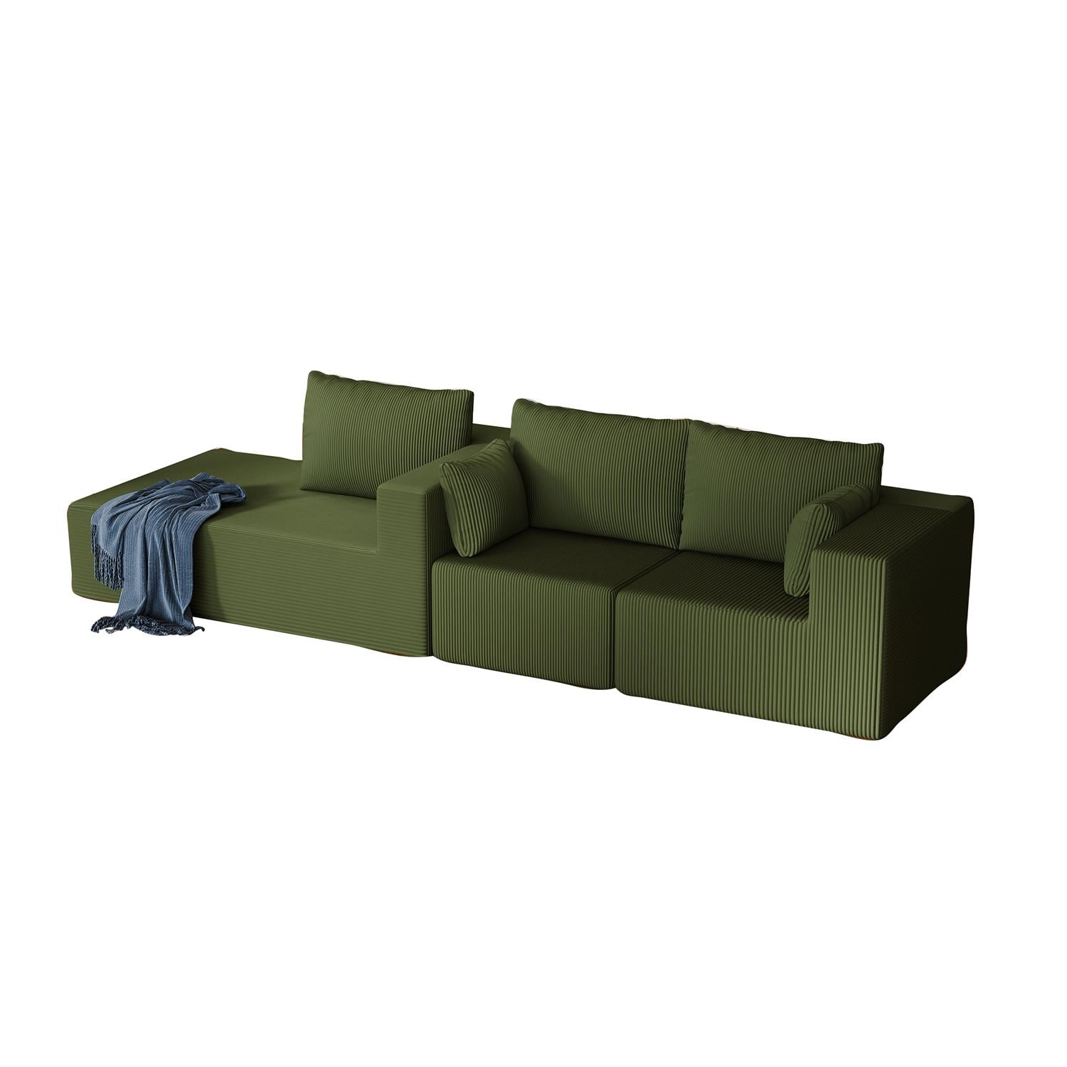 Demi Bonn 108" L-Shaped Modular Foam Sofa with Chaise Lounge, Cloud-Like Comfort Couch, Corduroy Sectional for Living Room, Green