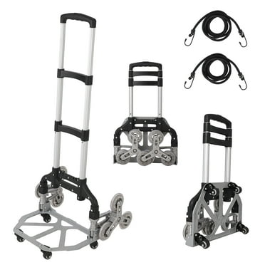 Garvee Stair Climbing Cart Portable Folding Hand Truck, 165 Lbs Capacity Aluminium Trolley with 3-Level Height Adjustable Telescoping Handle, 10 Wheels, 2 Bungee Cords