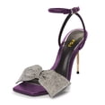 thumbnail image 4 of FSJ Women Sexy Rhinestones Bowknot Stiletto Thin High Heel Sandals Square Open Toe Ankle Buckle Strap Daily Walking Dress Shoes Size 8 Purple, 4 of 5