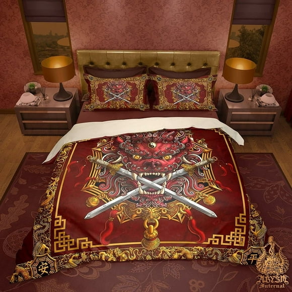 Sword Lion Bedding Set, Comforter or Duvet, Taiwan Art, Chinese Bed Cover,